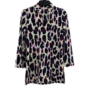 Jude Connally Tunic Top Cheetah Leopard Animal Print Blouse Women XS USA